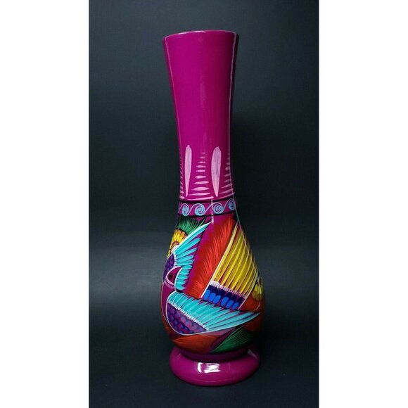Vase Talavera Mexican Pottery Large 14" Birds Vibrant Colors Hand Painted - Picture 2 of 10